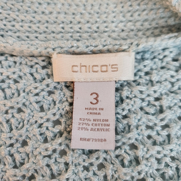 Chico's Open Front Cardigan Aqua Blue Open Knit Size 3 16 - Picture 8 of 10
